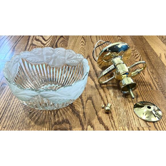 Vintage Art Deco Semi Flush Mount Glass Ceiling Light Fixture Floral 30s 40s 50s - Picture 5 of 9